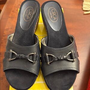 Joan & David Black Mules with Decorative Bow